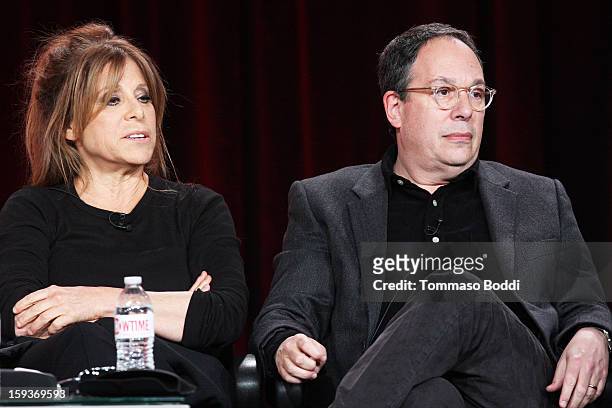 Executive producer Ann Biderman and Executive producer Mark Gordon of the TV show 'Ray Donovan' attend the 2013 TCA Winter Press Tour CW/CBS panel...