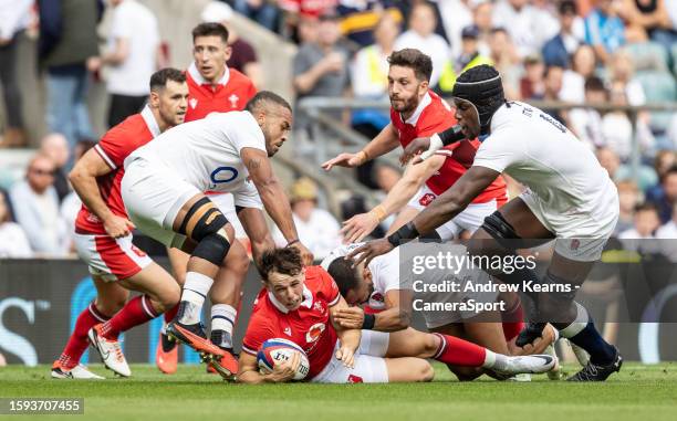 Tom Rogers of Wales breaks during the Summer International match between England and Wales at Twickenham Stadium on August 12, 2023 in London,...