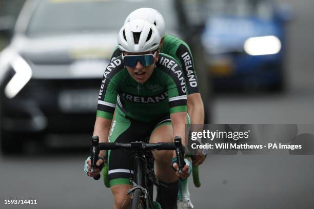 Ireland's Katie-George Dunlevy with pilot Linda Kelly in action in the Women's B Road Race during day nine of the 2023 UCI Cycling World...