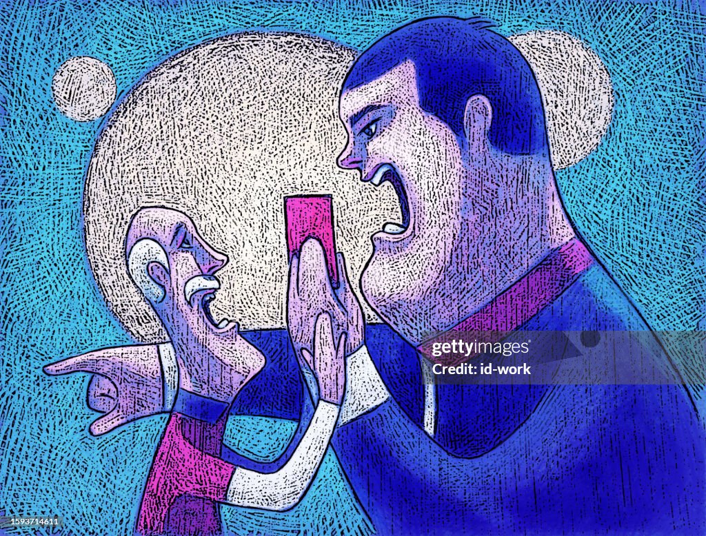 Referee showing red card and sending off senior player