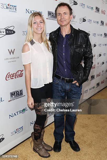 Television host Phil Keoghan and daughter Elle Keoghan arrive at CW3PR Presents "Gold Meets Golden" at Equinox Sports Club on January 12, 2013 in Los...