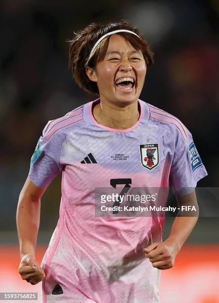 Hinata Miyazawa of Japan celebrates after scoring her team's third goal during the FIFA Women's World Cup Australia & New Zealand 2023 Round of 16...