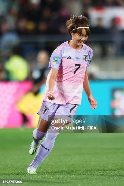 Hinata Miyazawa of Japan celebrates after scoring her team's third goal during the FIFA Women's World Cup Australia & New Zealand 2023 Round of 16...