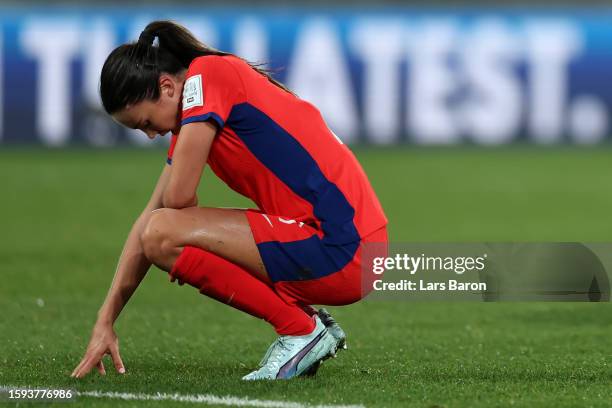 Ingrid Syrstad Engen of Norway shows dejection after her team's 1-3 defeat and elimination from the tournament following the FIFA Women's World Cup...