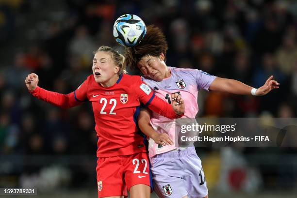Sophie Roman Haug of Norway and Hana Takahashi of Japan compete for the ball during the FIFA Women's World Cup Australia & New Zealand 2023 Round of...