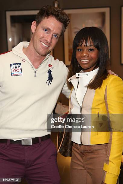 Event organizer Charley Walters and Olympic gymnast Gabby Douglas attend CW3PR Presents "Gold Meets Golden" at Equinox Sports Club on January 12,...