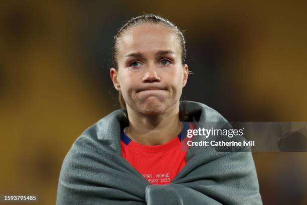 Guro Reiten of Norway shows dejection after the team's 1-3 defeat and elimination from the tournament following the FIFA Women's World Cup Australia...