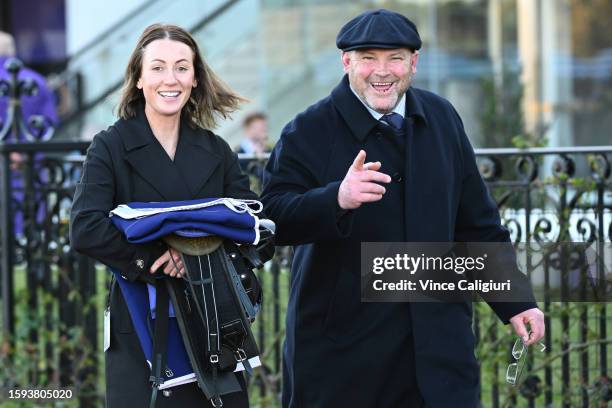 Training partners Katherine Coleman and Peter Moody are seen during Melbourne Racing at Flemington Racecourse on August 05, 2023 in Melbourne,...