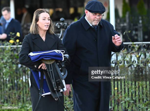Training partners Katherine Coleman and Peter Moody are seen during Melbourne Racing at Flemington Racecourse on August 05, 2023 in Melbourne,...
