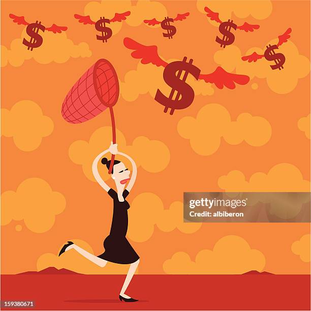 running after dollars - catching bugs stock illustrations