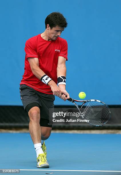 Jamie Baker of Great Britain in a practice session ahead of the 2013 Australian Open at Melbourne Park on January 13, 2013 in Melbourne, Australia.