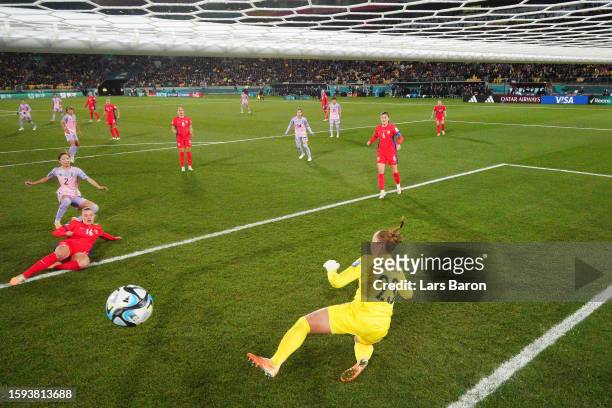 Risa Shimizu of Japan scores her team's second goal past Aurora Mikalsen of Norway during the FIFA Women's World Cup Australia & New Zealand 2023...