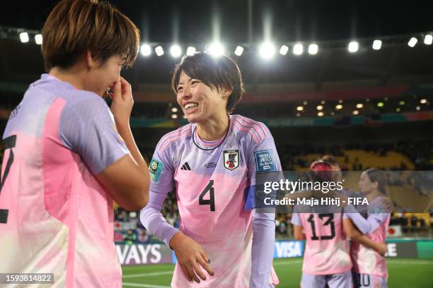 Saki Kumagai of Japan celebrates the team's 3-1 victory in the FIFA Women's World Cup Australia & New Zealand 2023 Round of 16 match between Japan...