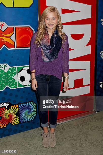Actress Olivia Holt attends "Reading With: Marvel Comics Close-Up" kick-off event at the Burbank Public Library on January 12, 2013 in Burbank,...