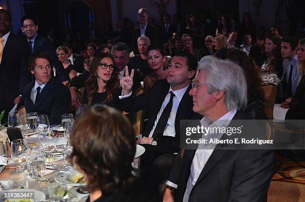 Cinematographer Daniel Moder, actress Julia Roberts, Leonardo DiCaprio, Richard Gere, Carey Lowell attend the 2nd Annual Sean Penn and Friends Help...