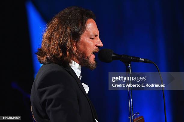 Musician Eddie Vedder performs at the 2nd Annual Sean Penn and Friends Help Haiti Home Gala benefiting J/P HRO presented by Giorgio Armani at Montage...