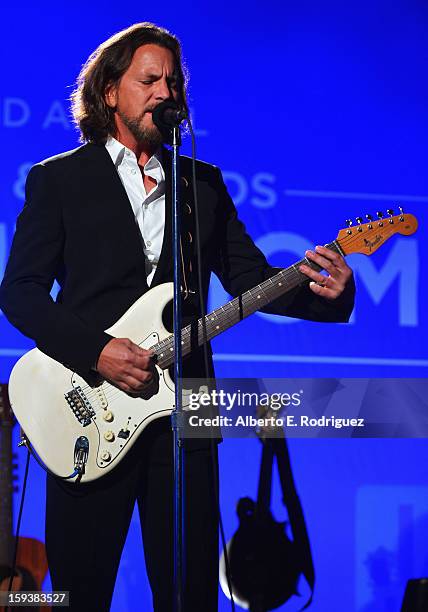 Musician Eddie Vedder performs at the 2nd Annual Sean Penn and Friends Help Haiti Home Gala benefiting J/P HRO presented by Giorgio Armani at Montage...