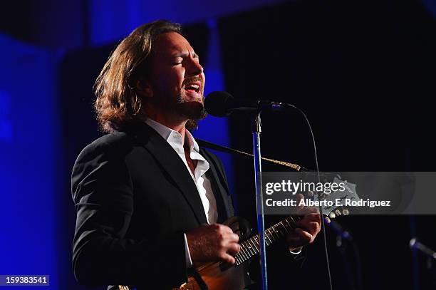 Musician Eddie Vedder performs at the 2nd Annual Sean Penn and Friends Help Haiti Home Gala benefiting J/P HRO presented by Giorgio Armani at Montage...