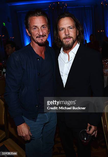 Sean Penn and Eddie Vedder attend the 2nd Annual Sean Penn and Friends Help Haiti Home Gala benefiting J/P HRO presented by Giorgio Armani at Montage...