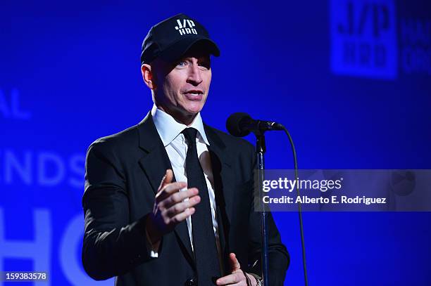 Anderson Cooper speaks onstage the 2nd Annual Sean Penn and Friends Help Haiti Home Gala benefiting J/P HRO presented by Giorgio Armani at Montage...