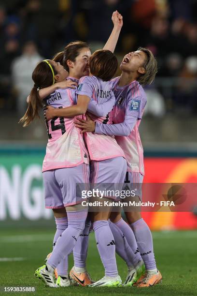 Japan players celebrate the team's 3-1 victory in the FIFA Women's World Cup Australia & New Zealand 2023 Round of 16 match between Japan and Norway...