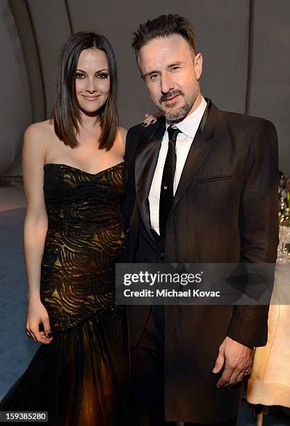 Christina McLarty and actor David Arquette attend The Art of Elysium's 6th Annual HEAVEN Gala After Party presented by Audi at 2nd Street Tunnel on...
