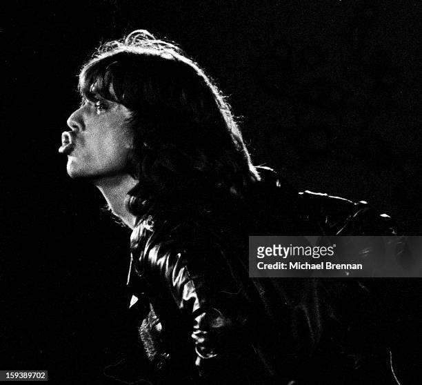 Mick Jagger performs with the Rolling Stones at The San Antonio Convention Center, Texas, 6th March 1975.