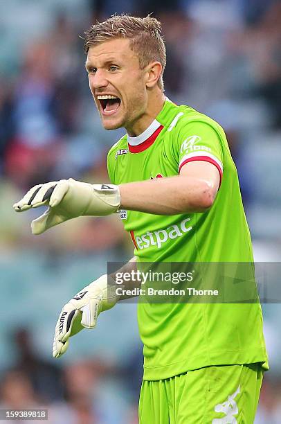 Andrew Redmayne of the Heart screams at his defence during the round 16 A-League match between Sydney FC and the Melbourne Heart at Allianz Stadium...