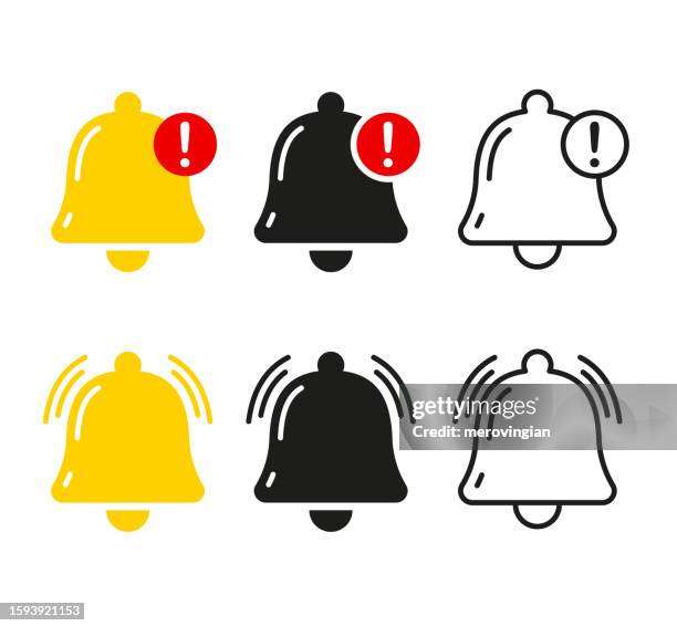 illustrazioni stock, clip art, cartoni animati e icone di tendenza di icone piatte della campana di notifica - icona di notifica