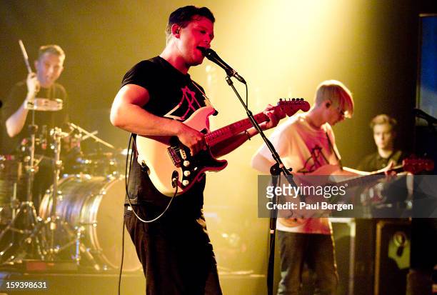 British indie band Alt J performs on stage at Melkweg, Amsterdam, Netherlands, 14 November 2012. Thom Green, Joe Newman and Gwil Sainsbury.