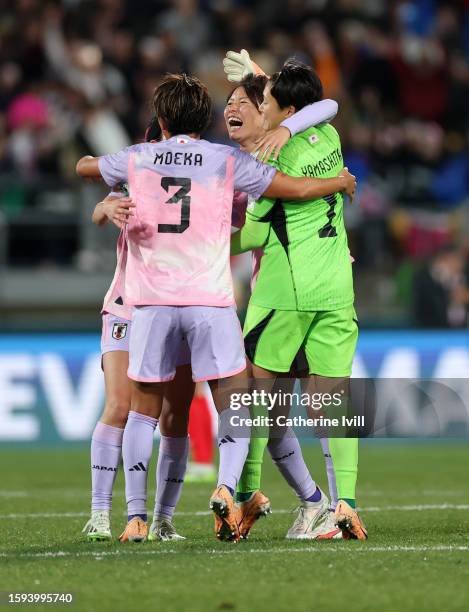 Saki Kumagai of Japan celebrates with team mates after the 3-1 victory the FIFA Women's World Cup Australia & New Zealand 2023 Round of 16 match...