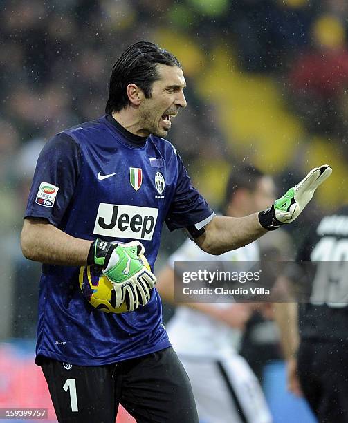 Gianluigi Buffon of Juventus FC during the Serie A match between Parma FC and Juventus FC at Stadio Ennio Tardini on January 13, 2013 in Parma, Italy.