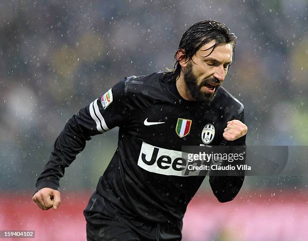 Andrea Pirlo of Juventus FC celebrates scoring the first goal during the Serie A match between Parma FC and Juventus FC at Stadio Ennio Tardini on...