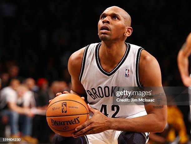 Jerry Stackhouse of the Brooklyn Nets in action against the Cleveland Cavaliers at Barclays Center on December 29, 2012 in the Brooklyn borough of...