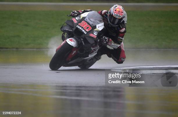 Takaaki Nakagami of Japan in action during the MotoGP of Great Britain - Second Qualifying at Silverstone Circuit on August 05, 2023 in Northampton,...