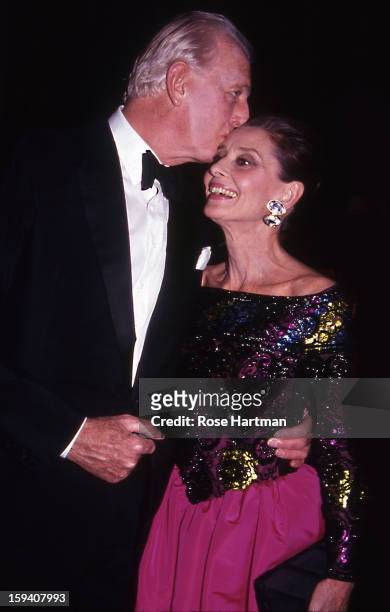 Hubert de Givenchy and Audrey Hepburn attend the 'Night of Stars' gala, held at the Waldorf Astoria, New York, New York, 1991.