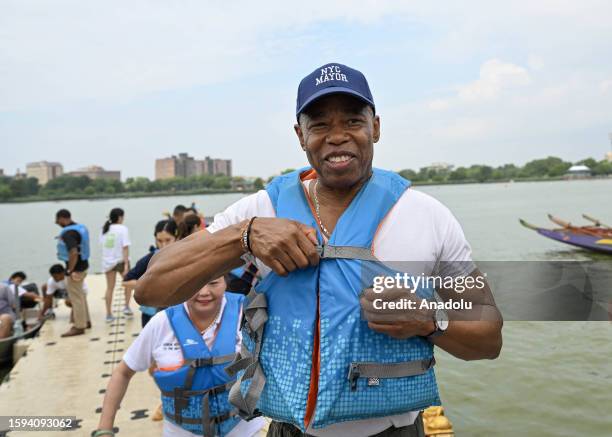 New York Mayor Eric Adams attends the Hong Kong Dragon Boat Festival held at the Flushing Meadows-Corona Park in New York, United States on August...