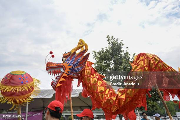 View of a decorated dragon during the Hong Kong Dragon Boat Festival held at the Flushing Meadows-Corona Park in New York, United States on August...