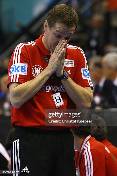 Head coach Martin Heuberger of Germany looks dejected after the premilary group A match between Tunisia and Germany at Palacio de Deportes de...