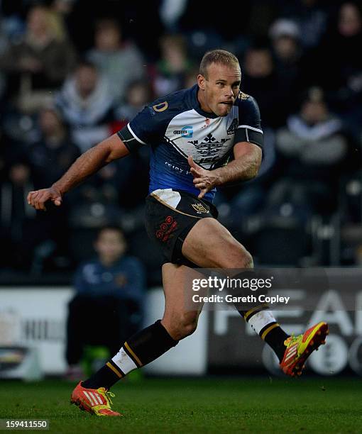 Daniel Holdsworth of Hull FC during a pre-season friendly match between Hull FC and Castleford Tigers at The KC Stadium on January 13, 2013 in Hull,...