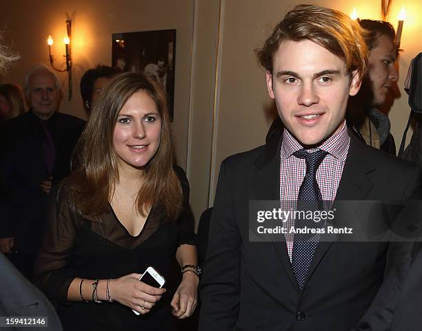 Jacob Burda and Elisabeth Burda attend the Geruechte...Geruechte...' premiere at Theater am Kurfuerstendamm on January 13, 2013 in Berlin, Germany.