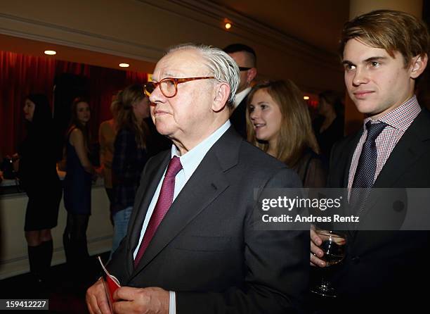 Hubert Burda, Elisabeth Burda and Jacob Burda attend the 'Geruechte...Geruechte...' premiere at Theater am Kurfuerstendamm on January 13, 2013 in...