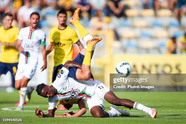 Ezechiel Banzuzi of OH Leuven battles for the ball during the Jupiler Pro League match between Union Saint-Gilloise and OH Leuven at the Joseph...