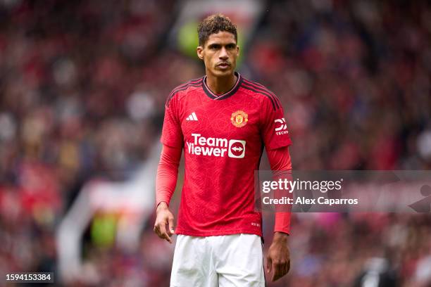 Raphael Varane of Manchester United looks on during the pre-season friendly match between Manchester United and RC Lens at Old Trafford on August 05,...