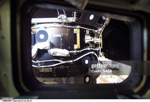 One of the International Space Station's Pressurized Mating Adapters was photographed with a digital still camera February 10, 2001 from the crew...