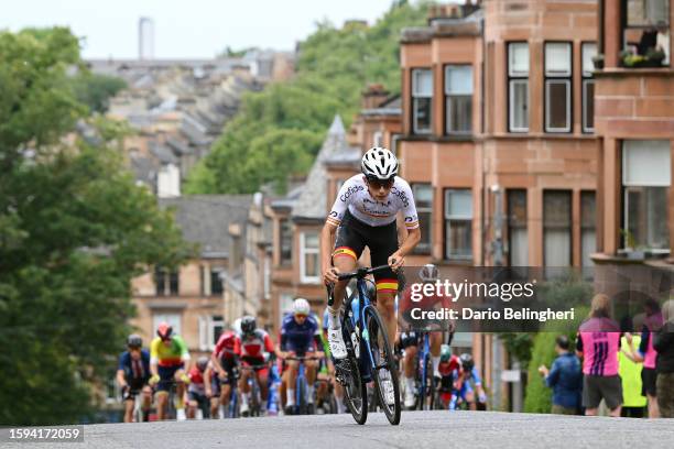 Alvaro Garcia of Spain competes during the men's junior road race at the 96th UCI Glasgow 2023 Cycling World Championships, Day 3 127.7km course in...