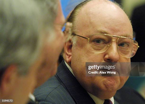 Fox News Chairman and CEO Roger Ailes, right, testifies during a hearing on election night 2000 coverage by the networks before the House committee...