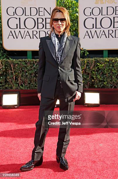 Musician Yoshiki Hayashi arrives at the 70th Annual Golden Globe Awards held at The Beverly Hilton Hotel on January 13, 2013 in Beverly Hills,...