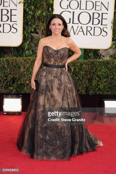 Actress Julia Louis-Dreyfus arrives at the 70th Annual Golden Globe Awards held at The Beverly Hilton Hotel on January 13, 2013 in Beverly Hills,...