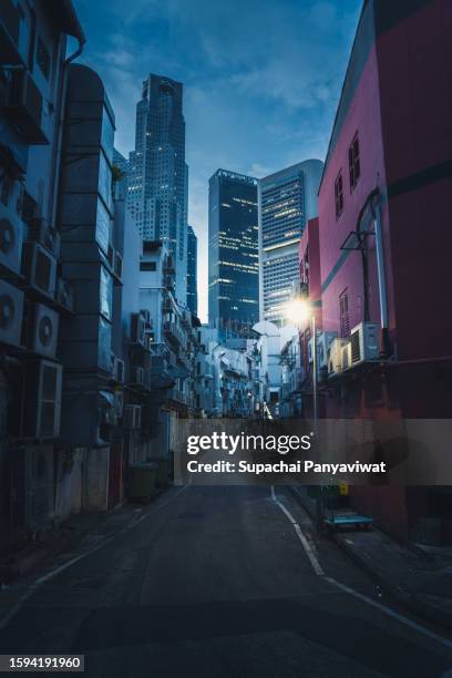 alley in the morning before sunrise of singapore - singapore alley stock pictures, royalty-free photos & images